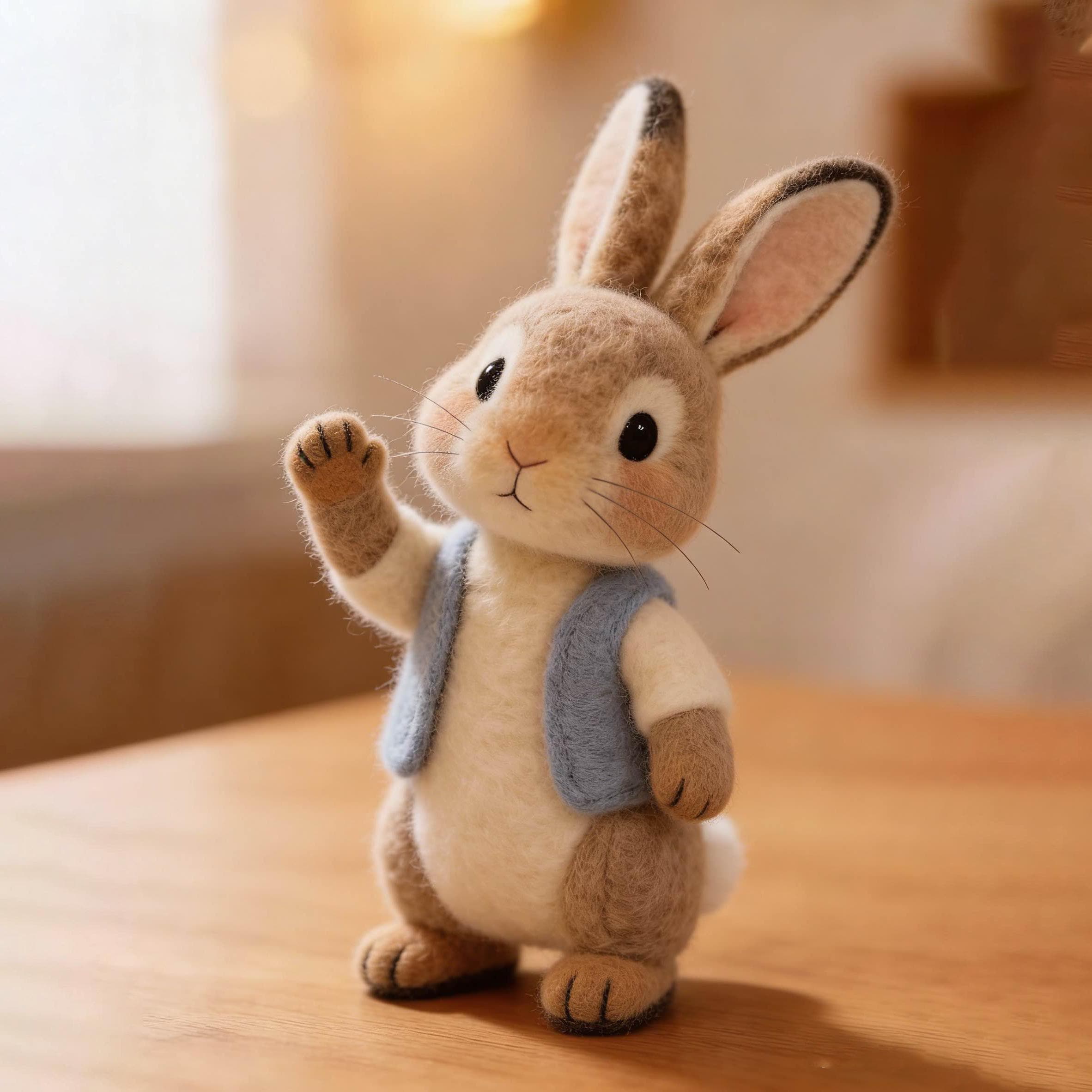 Needle Felted Rabbit Sculpture Handmade, Wool Bunny Figurine With Vest ...