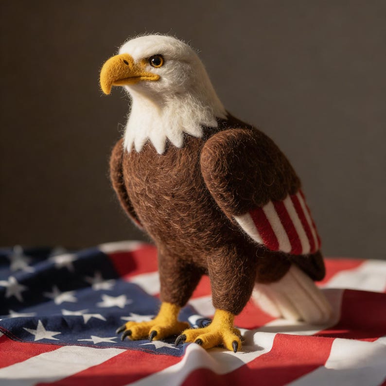 Handmade Bald Eagle Needle Felt Sculpture |Realistic Bird Figurine | Patriotic Home Decor, Collectible Wildlife Art, 4th of July Centerpiece A