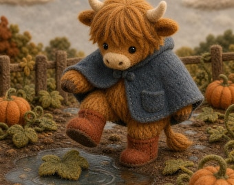 Cute Handmade Wool Felt Highland Cow, 8cm Soft Farm Animal Figurine Gift, Unique Rustic Keepsake, Nursery Decor