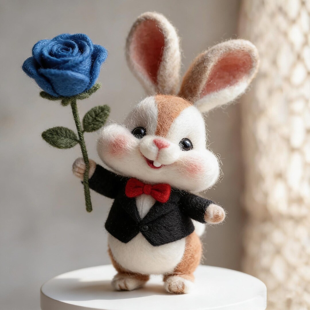 Needle Felted Bunny Family Figurines , Handmade Wool Rabbit Decor ...