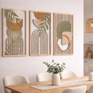 Holz Wand Kunst 3er Set Salbei Grün Abstrakte Geometrische Holz Wand Dekor Moderne Neutrale Kunstwerk für Wohnzimmer