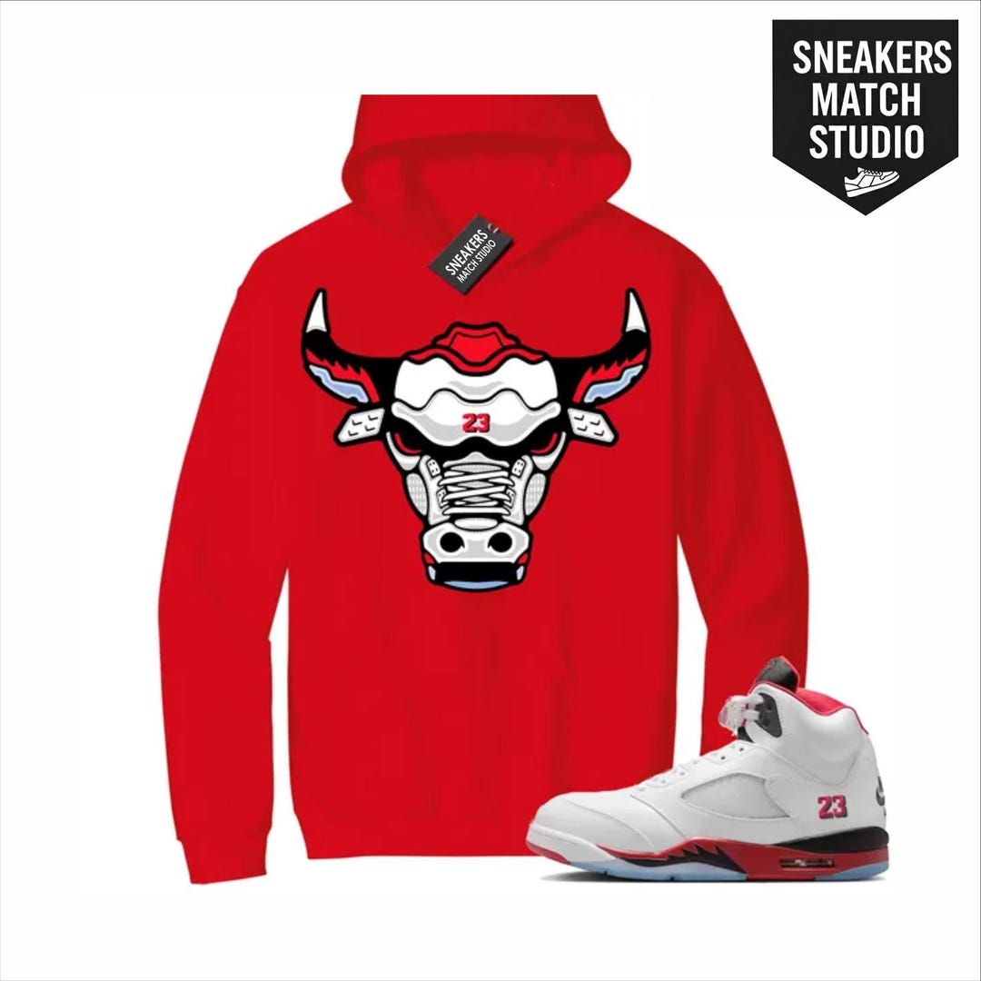 Jordan 5 Fire Red Sneaker Match Hoodie Red Retro 5s Bull - Etsy UK