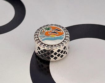 Colgante con dije de puerto de Tampa en plata maciza S925: compatible con pulseras Pandora europeas.