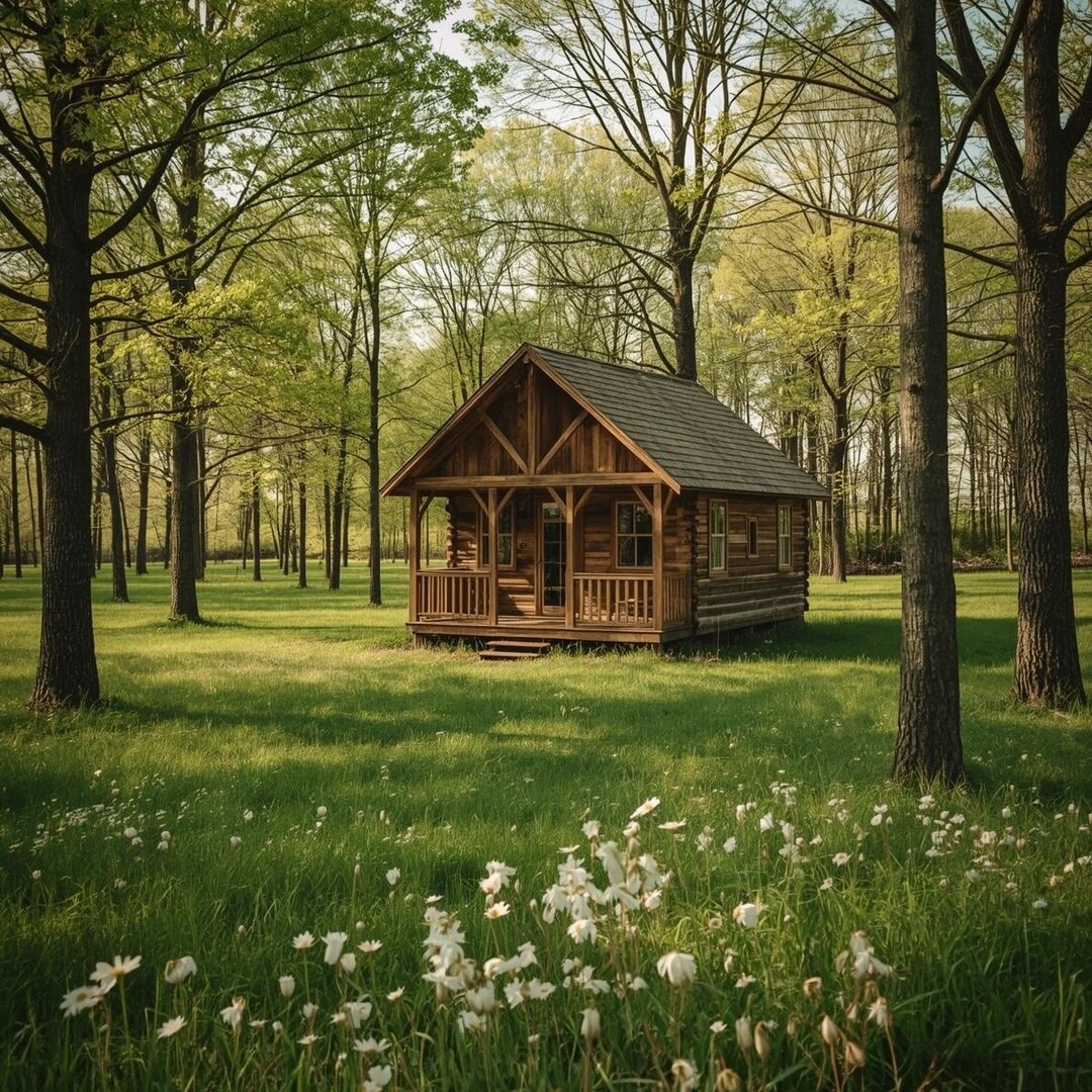 A Quiet Place in Spring - Forest Cabin Wall Art, Rustic Woodland ...