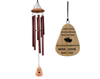 Personalized Memorial Wind Chime, Custom Engraved Wooden Wind Catcher, Sympathy Gift