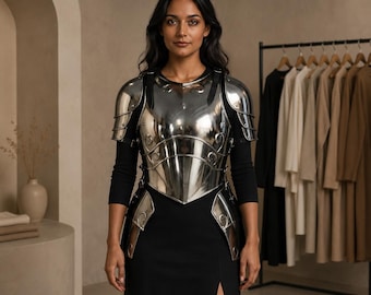 Women's Silver Armor Dress, Medieval Fantasy Warrior Cosplay Costume