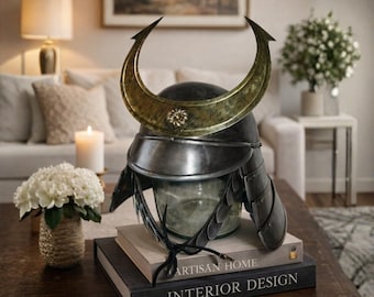 18GA Steel Samurai Helmet with Horns – Japanese Kabuto Replica Home Decor