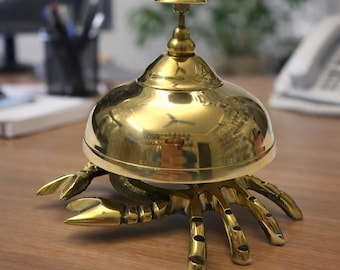 Solid Brass Crab Bell, Coastal Nautical Decor, Vintage Gold Table Accent