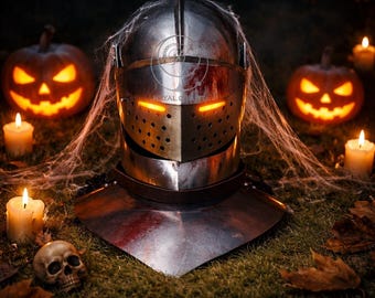 Wearable Medieval Bascinet Helmet with Chainmail – Steel Knight Armor, LARP Reenactment