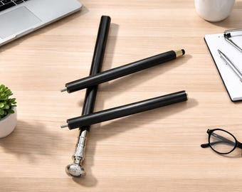 Handmade Black Wooden Walking Stick | Minimalist Cane with Metal and wood stick