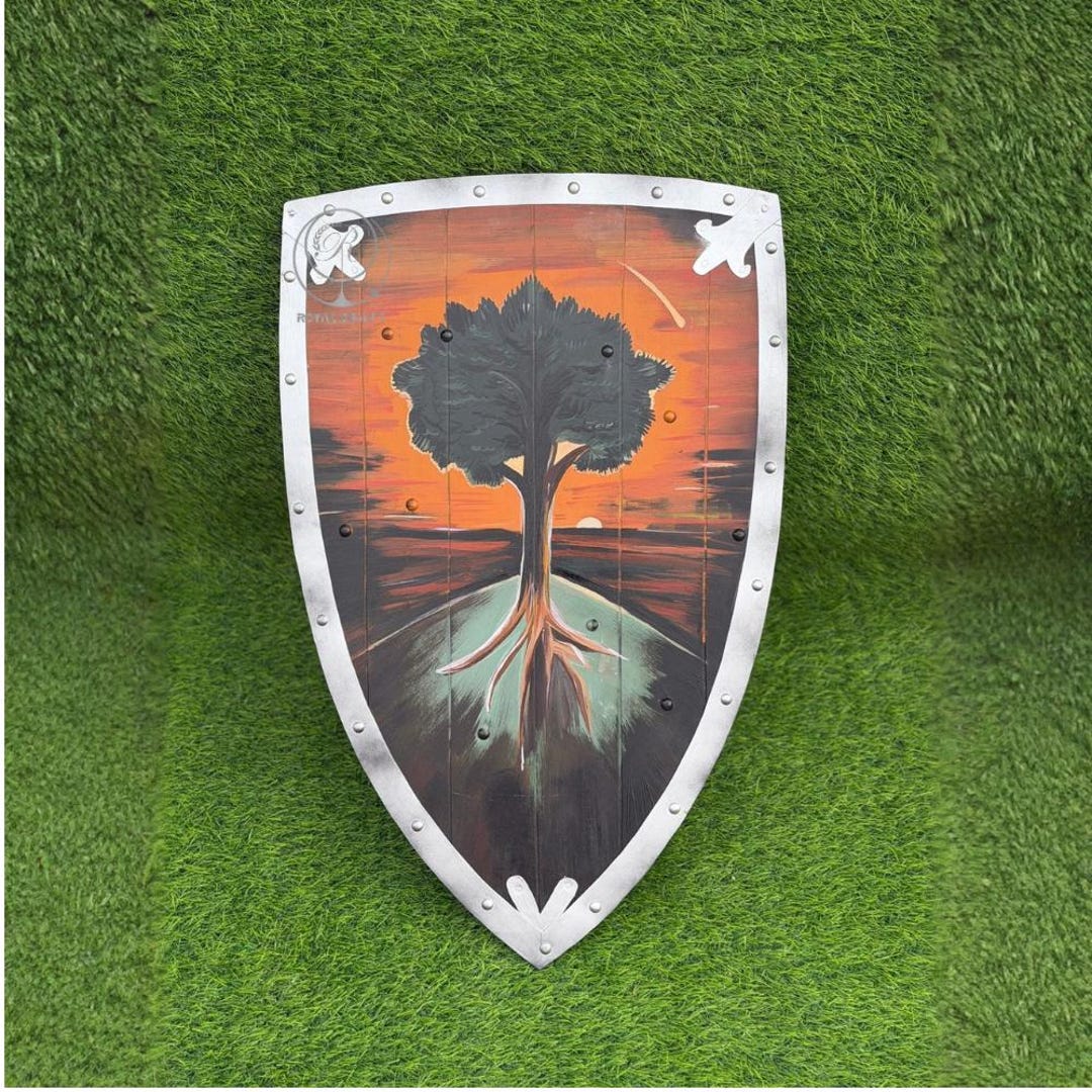 Hand-painted Warrior Shield – Tree of Life Sunset Design, Medieval ...