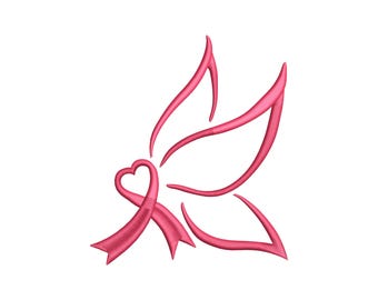 Breast Cancer Butterfly Embroidery Design, Heart Ribbon Awareness Embroidery File, Survivor Pink October design, 7 Sizes, Instant Download