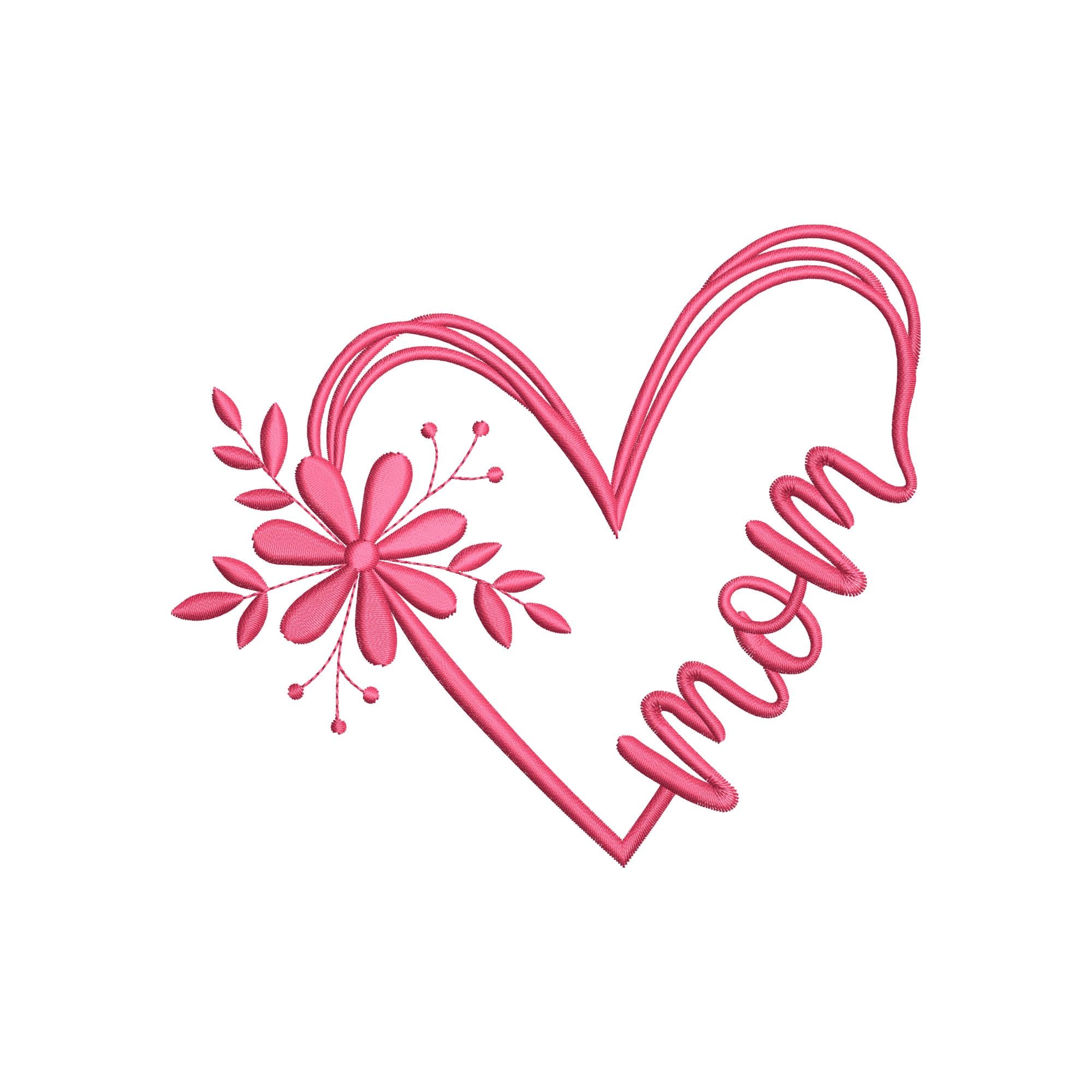 Mom Heart Flower Embroidery Design, Mothers Day Embroidery File, Floral ...