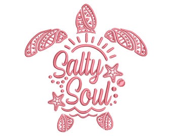 Salty Soul Embroidery Design, Sea turtle Embroidery File, Tropical Summer Embroidery Pattern, 6 Sizes, Instant Download