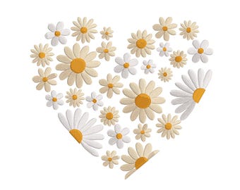Daisy Heart Embroidery Design, Floral Heart Embroidery,  Romantic Flower Heart Machine Embroidery, Daisy Embroidery File, Digital Download