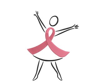 Breast Cancer Ribbon Dancer Embroidery Design, Cancer Awareness Girl Embroidery File, Survivor October Embroidery, 6 Sizes, Instant Download