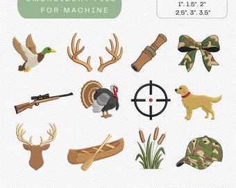 Hunting Mini Icons Embroidery Design Bundle, Mallard Duck Deer Turkey Hunting Embroidery File, Outdoor Camo Designs, Instant Download