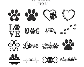 Dogs Paw Machine Embroidery Design Set, Love Paw Print Machine Embroidery Files, Mini Heart Paw Dog Lifeline File, 9 Size, Instant Download
