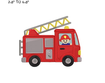 Firetruck Embroidery Design, Firefighter Truck File, Kids Fire Engine Embroidery, Boy Machine Embroidery file, Instant Download PES DST