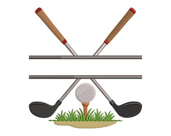 Split Golf Machine Embroidery Design, Golf Club & Ball Split Monogram Embroidery File, 6 Sizes, Instant Download