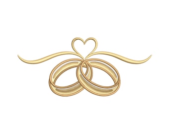 Wedding Rings Embroidery Design, Wedding Ring Machine Embroidery File, Heart Bow Bridal Embroidery, Engagement Digital Download