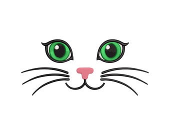 Cat Face Embroidery Design, Cute Kitten Face Machine Embroidery File, Cat Eyes & Whiskers Embroidery, 8 Sizes, Instant Download