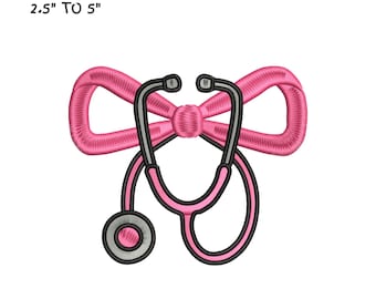 Nurse stethoscope bow embroidery design | Nurse Embroidery File | Medical Bow Embroidery File | Healthcare Machine Embroidery PES DST