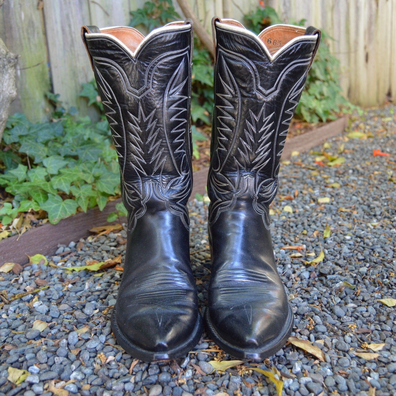 Vintage M.L. Leddy Hand Made Black Leather Cowboy Boots With