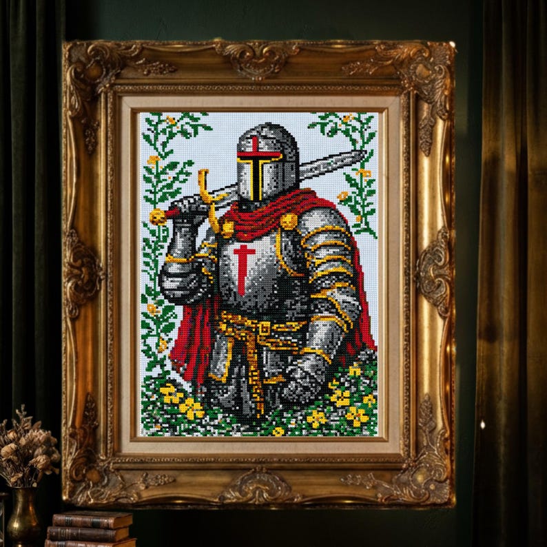 Medieval Templar Knight Cross Stitch Pattern PDF, Gothic Armor With Red ...