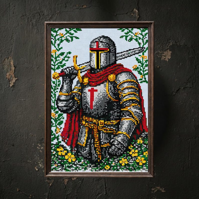 Medieval Templar Knight Cross Stitch Pattern PDF, Gothic Armor With Red ...