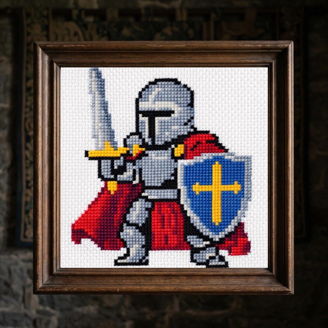 Medieval Knight Cross Stitch Pattern, Crusader With Sword and Shield ...