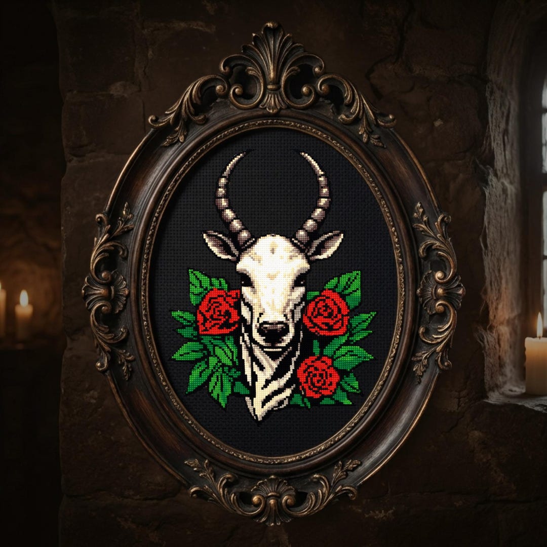 Horned Skull Cross Stitch Pattern PDF, Gothic Skull With Roses Dark ...