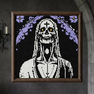 Gothic Skull Nun Cross Stitch Pattern PDF, Dark Religious Art Blackwork Embroidery Chart, Alternative Gothic Wall Decor Instant Download
