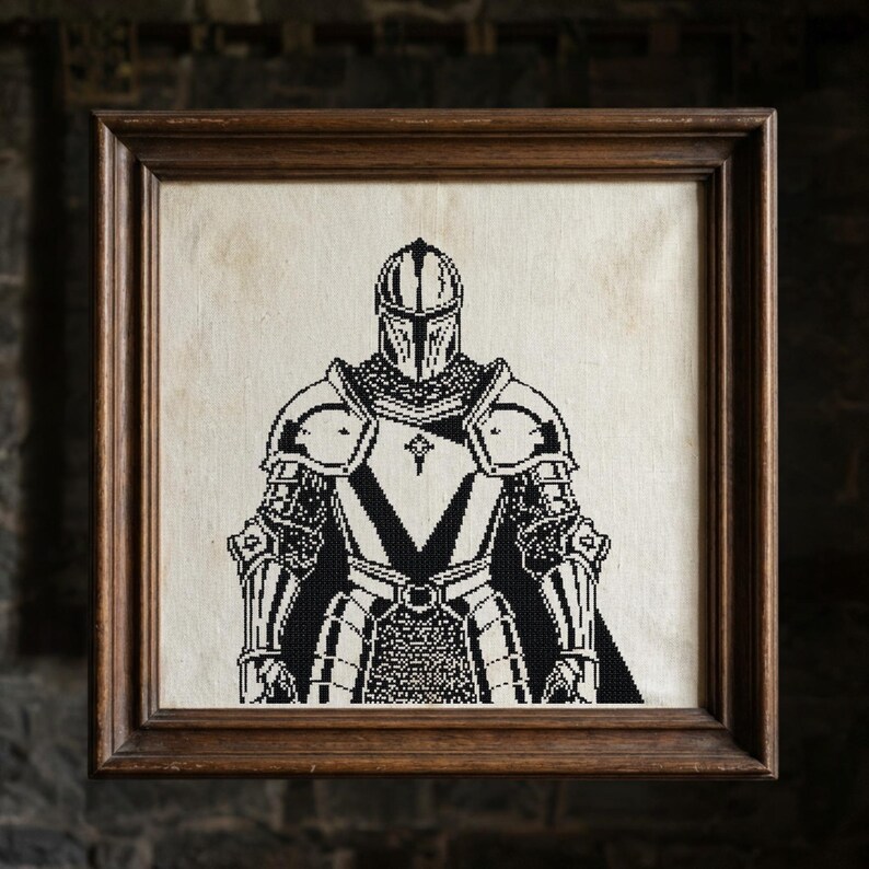 Medieval Knight Cross Stitch Pattern, Gothic Armor Blackwork Design ...
