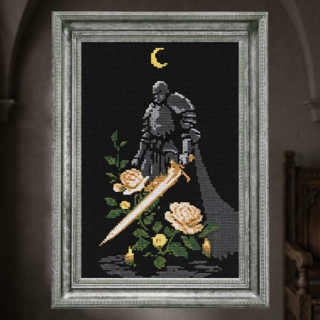 Gothic Knight With White Roses Cross Stitch Pattern PDF, Dark Romantic ...
