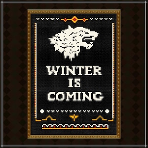 Winter Is Coming Cross Stitch Pattern PDF, Wolf Banner Medieval Design, Dark Fantasy Quote Sampler, Gothic Wall Decor