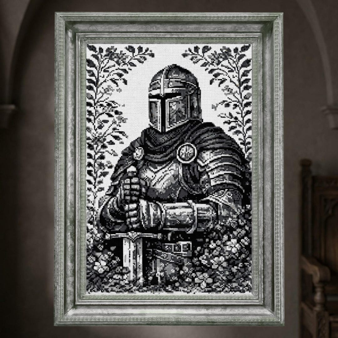 Gothic Medieval Knight Cross Stitch Pattern PDF, Monochrome Armor ...