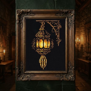 Gothic Lantern Cross Stitch Pattern Medieval Candle Light Dark Academia Night Scene Vintage Gothic Embroidery Counted Stitch Chart PDF Files
