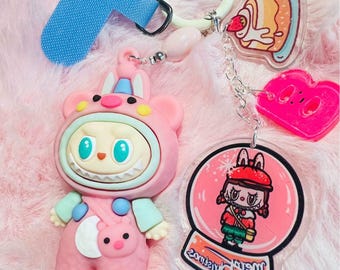 Handmade Monster Charm Keychain, Colorful Beaded Bag Charm