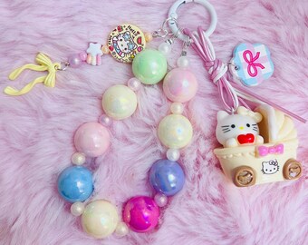 Hello Kitty Keychain with Colorful Beads and Gorgeous Pendants