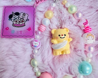 Yellow Bear Pastel Beaded Keychain Accessory – Playful Charm Bag Accessory