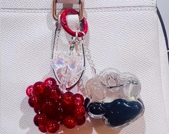 Liquid Accessories With Different Colourful Beaded Heart Keychain/ Bag Charm/ Phone Chain