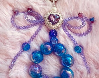 Elegant Blue and Purple Heart Pendant Bag Charm/Keychain