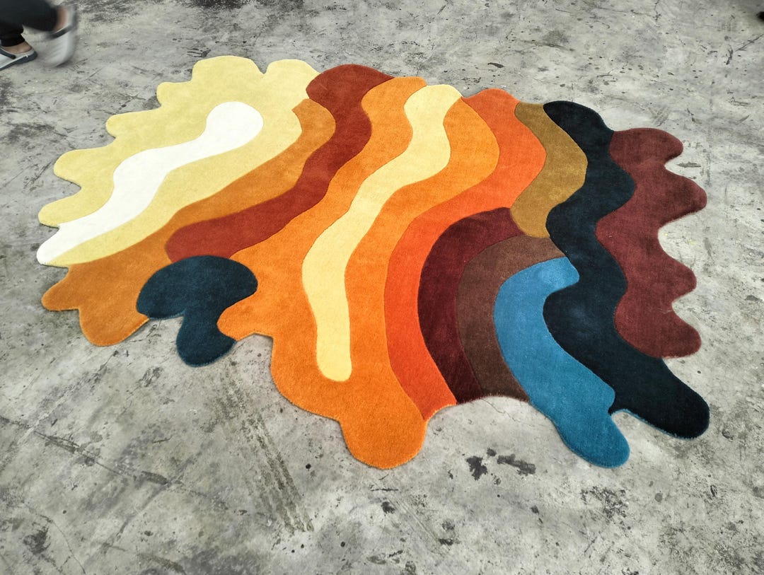 Hand Tufted Wool Abstract Wave Rug, Modern Organic Art Carpet - Etsy