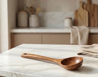 Handcrafted Wooden Ladle, Rustic Kitchen Utensil, Natural Wooden Soup Spoon, Eco-Friendly Cooking Tool, 24.5cm