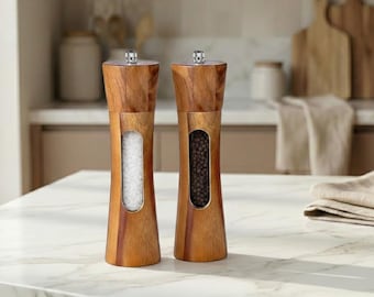 Hölzerne Salz- und Pfeffermühle, einstellbare Keramikkernmühle, nachfüllbare Gewürzmühle, moderne Küchendekoration, 1PC oder 2er-Set
