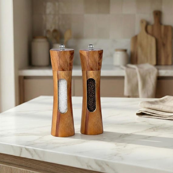 Wooden Salt Pepper Grinder Set, Adjustable Ceramic Grinder Mill, Refillable Pepper Mill, Housewarming Gift, Kitchen Essential, 1PC or 2PCS