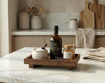 Wooden Decorative Tray, Rustic Walnut Kitchen Organizer, Coffee Bar Tray, Bathroom Vanity Tray, Wabi Sabi Home Decor