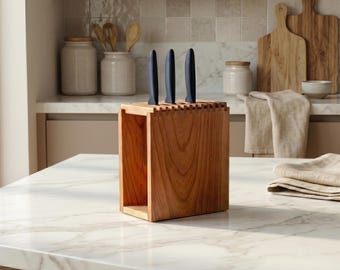 Wooden Knife Block Holder, Japanese Style Knife Storage Rack, Countertop Knife Organizer Stand, Kitchen Knife Holder, 2 Sizes