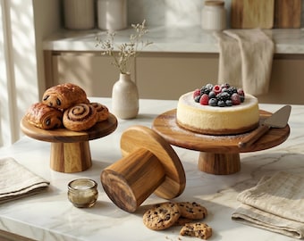 Rustic Wooden Cake Stand Set, Tiered Dessert Display, Pedestal Cake Stands for Weddings & Events, Farmhouse Kitchen Decor, Cupcake Holder
